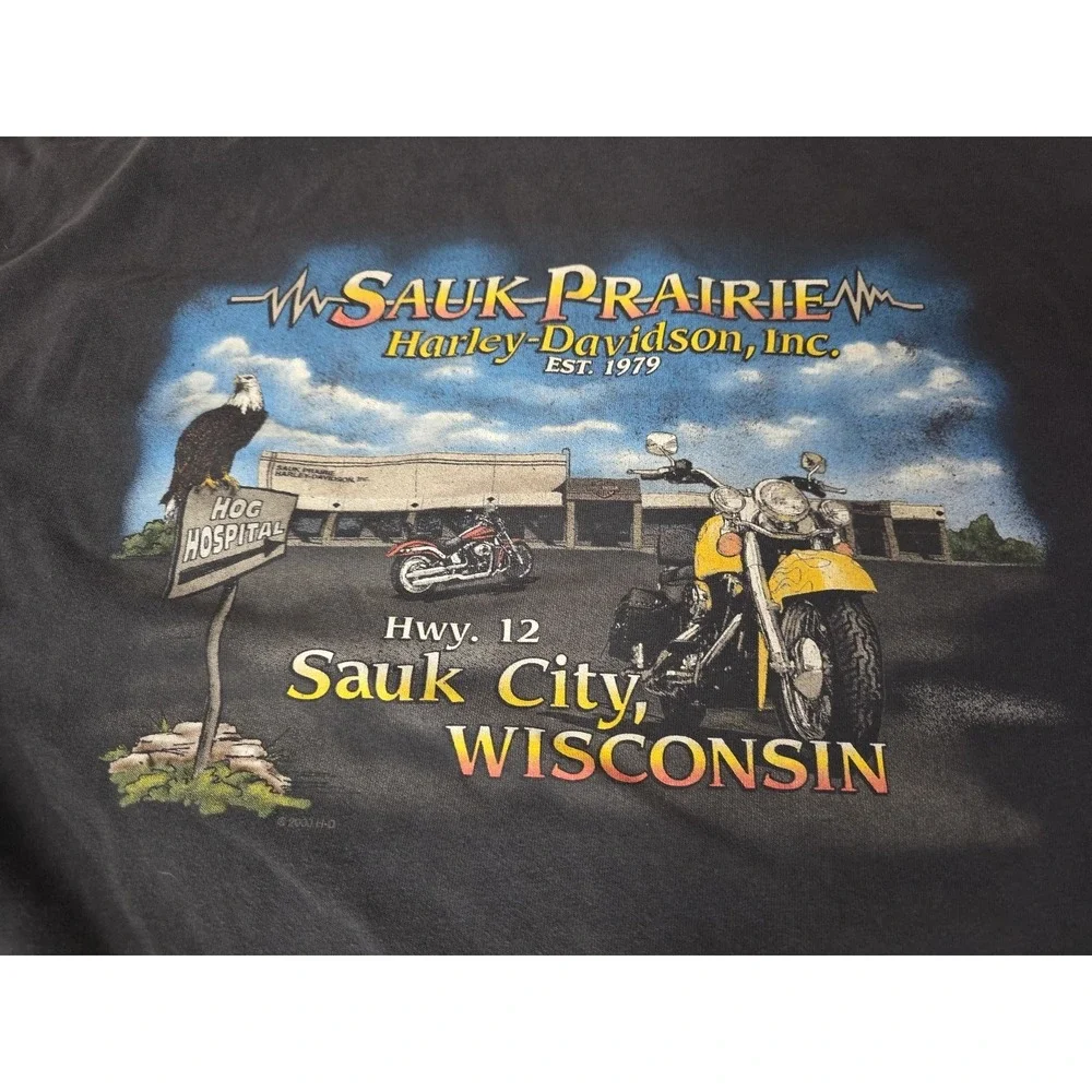 Vintage 2000 Harley Davidson Sauk Prairie WI HOG Hospital T-Shirt XL Free Spirit - Picture 10 of 16